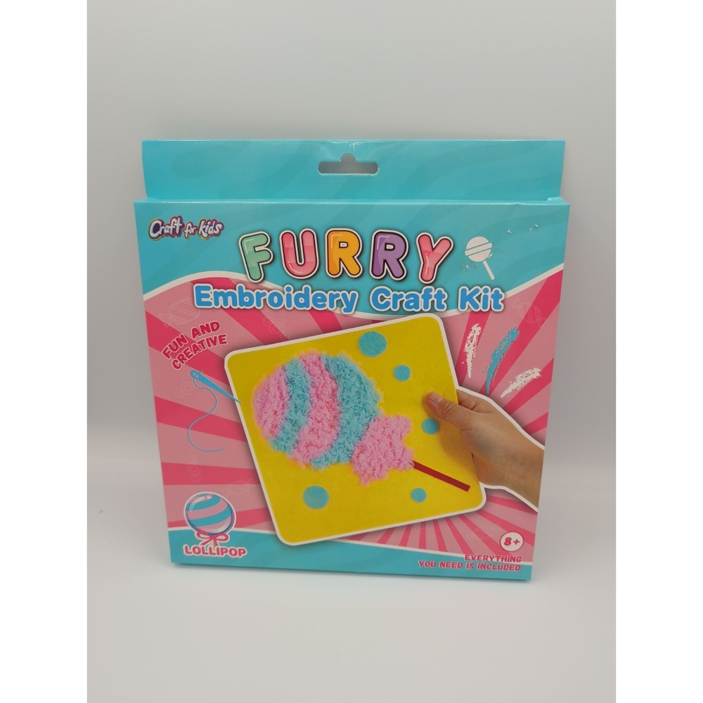 Craft for Kids Furry Embroidery Craft Kit Lollipop Pink Blue Ages 8+ CFK-1474